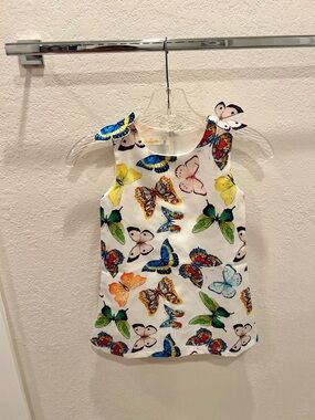 Butterfly Print Sleeveless Girl Dress Top - Multi